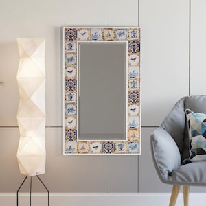 Handmade Ceramic Tile Mirror: Rustic Pine Wood Frame, Flotal® Glass (60x100 cm)