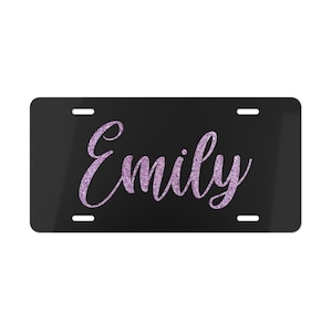 Placa de carro personalizada com nome personalizado, cores com efeito glitter, placa de vaidade, decoração de carro fofa, presente, acessórios para veículos, amante, marido