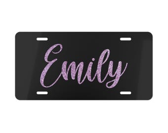 Personalized License Plate Tag Custom Name Glitter Effect Colors License Vanity Plate Cute Car Decor Gift Vehicle Accessories Lover Husband