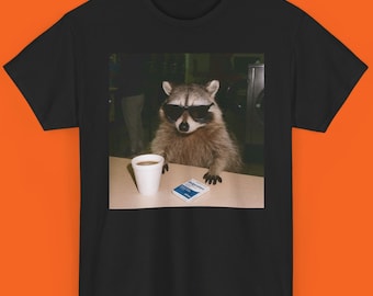 Funny Raccoon Shirt, Meme Humor Tee Smoking Drinking Raccoon