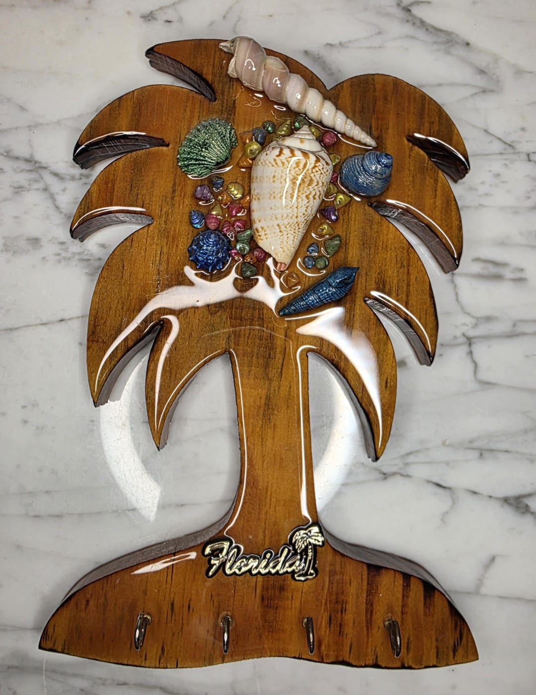 Vintage Florida Palm Tree Key Holder With Seashells, Souvenir Key Rack ...