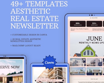 Plantilla de boletín inmobiliario / Diseño minimalista de correo electrónico en Canva / Kit de marketing inmobiliario (descarga digital)
