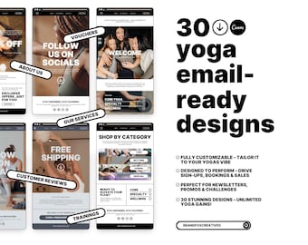 Plantilla de boletín informativo de yoga / Paquete de diseño de correo electrónico minimalista para entrenadores de bienestar / Descarga digital editable de Canva
