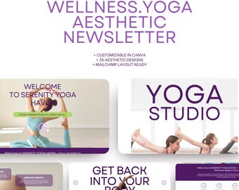 Plantilla de boletín informativo de yoga / 35 diseños de correo electrónico de bienestar en Canva / Kit de marketing holístico (descarga digital)