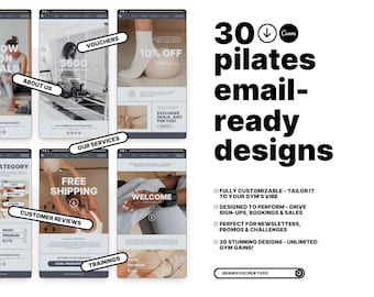 Plantilla de boletín informativo de Pilates / 30 diseños de correo electrónico minimalistas (Canva)