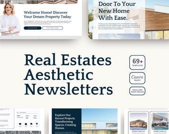 Plantillas para boletines inmobiliarios / 69 diseños minimalistas de Canva / Kit de email marketing para agentes inmobiliarios (descarga digital)