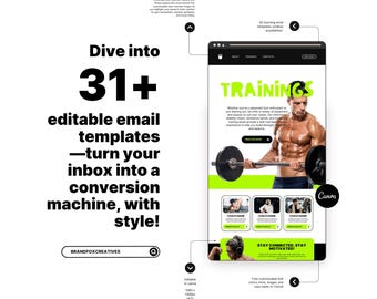 Plantilla de boletín informativo para gimnasios / 31 diseños de correo electrónico de Canva impactantes para entrenadores y gimnasios / Descarga digital