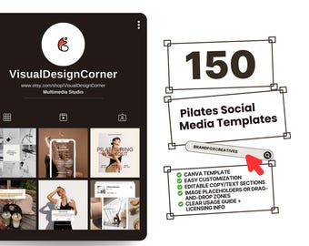 Plantillas de Pilates para redes sociales / Publicaciones de Instagram en Canva para fitness / Gráficos de marketing editables para estudios de entrenamiento