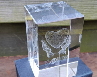 Glass Cube Hands Heart Love