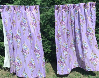 Purple Flowers Pleated Curtains 2 Panels Drapes 36 x 63