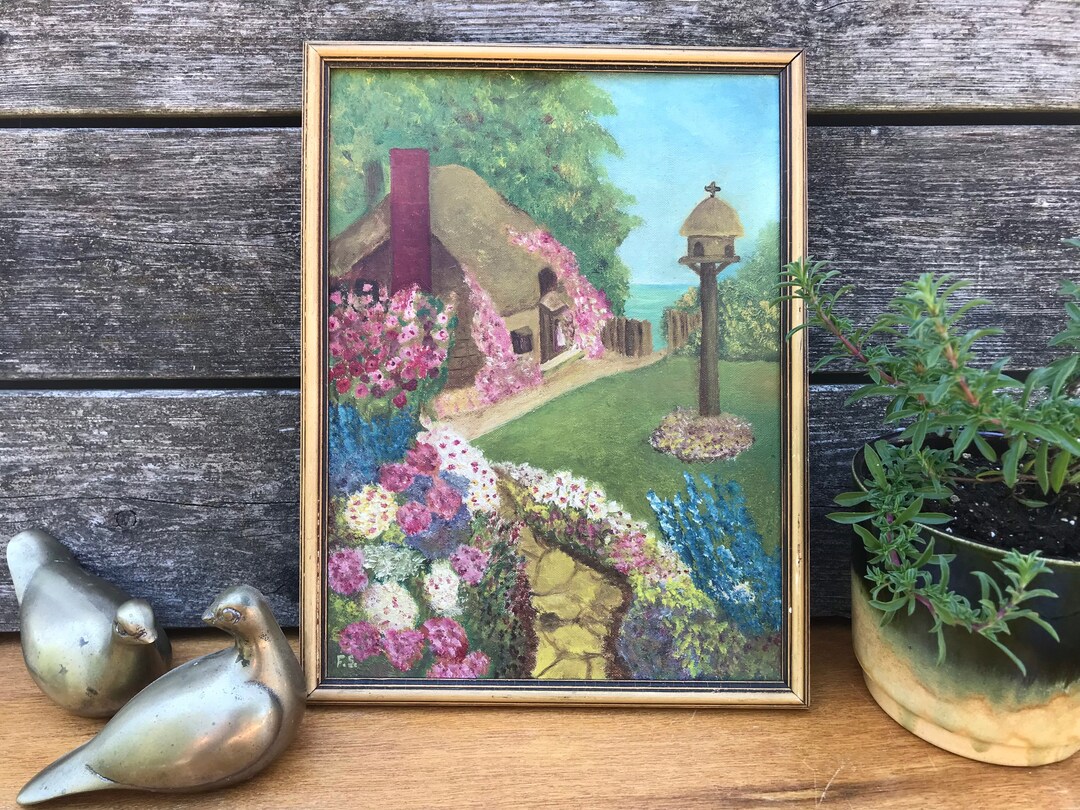 Vintage Cottage Garden Painting Cottagecore Wall Decor Etsy