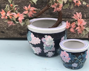 Chinese Bonsai Pot Ceramic Floral Planters Set of 2