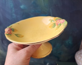 Grimwades Yellow Pedestal Dish with Pink Roses