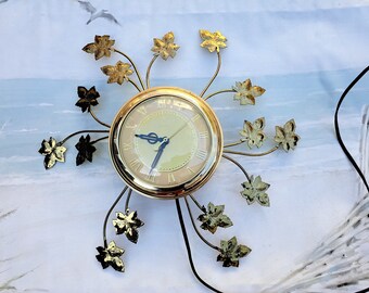 MCM Starburst Gold Metal Ivy Leaves United 16" Wall Clock