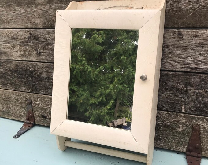 Vintage White Chippy Paint Medicine Shelf With Towel Rack Etsy