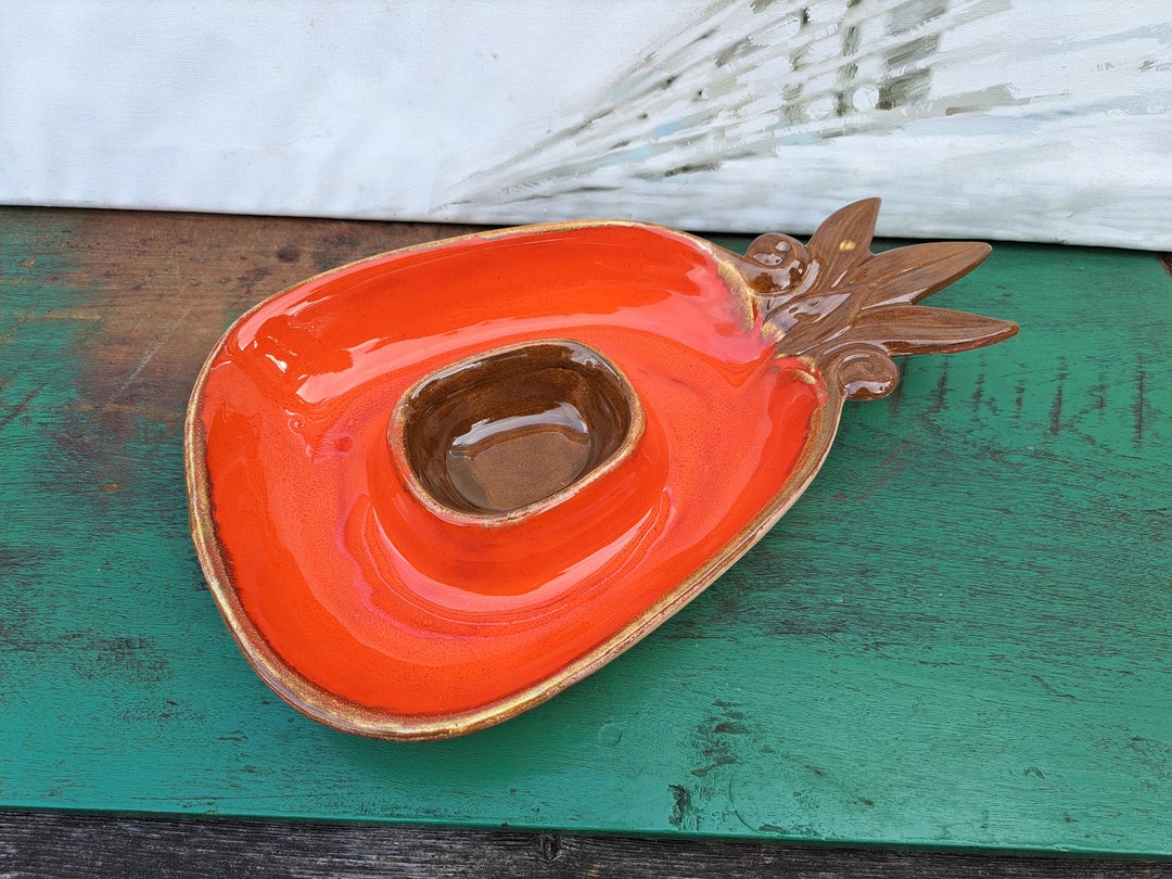 Vtg Orange Ceramic Pineapple Dip Bowl Etsy Canada