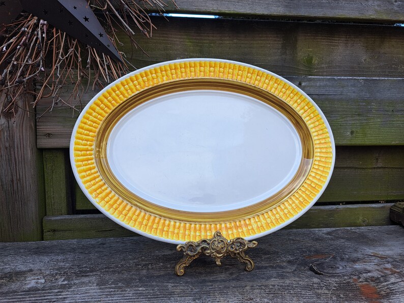 Ironstone Oval Platter Yellow Corn Rim Worcester Porcelain Co. Jamaica image 1