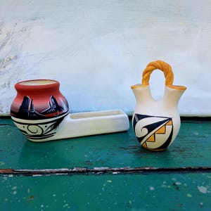 Art du sud-ouest de la poterie amérindienne signé - porte-cartes/stylo et vase de mariage.