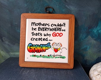 Vintage Rainbow Wall Tile "...GOD created Grandmas" Plaque