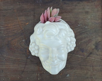 Ceramic Head Wall Planter Greek God Dionysus / Bacchus