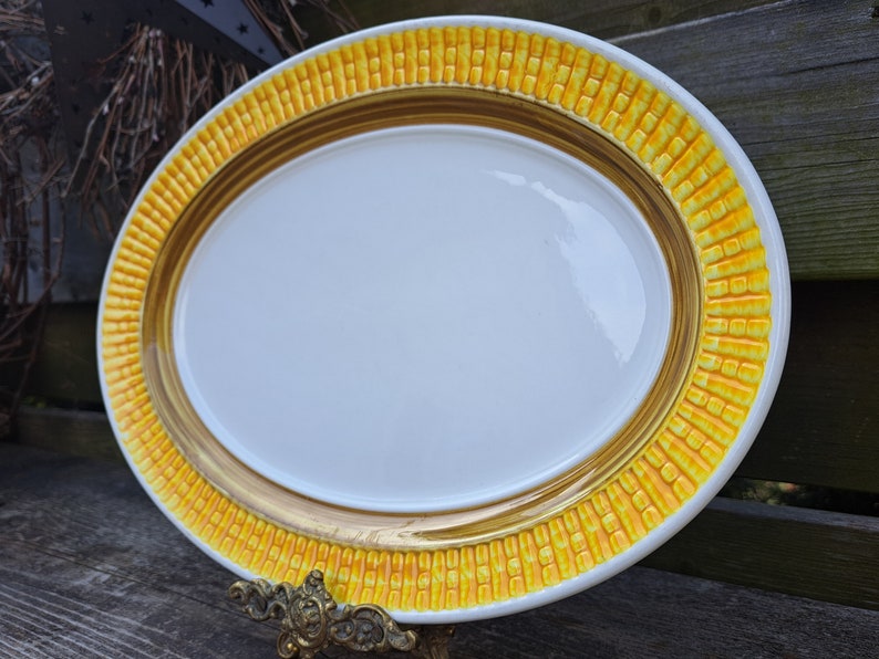 Ironstone Oval Platter Yellow Corn Rim Worcester Porcelain Co. Jamaica image 6