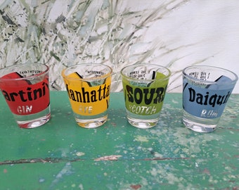 Mid Century Colorful Rumpus Set Set of 4 Liquor Shot Glasses Sours Manhattan Daiquiri Martini