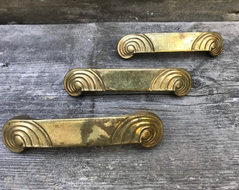 3 Art Deco Spiral Shell Brass Style Hardware Pull
