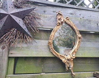 Shabby Gold Gilded Baroque Framed Oval Mirror - AS IS