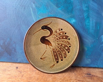 Peacock Bird Wall Plate Boho Decor Brown