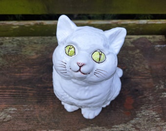 White Cat Ceramic Green Eyes-Chipped