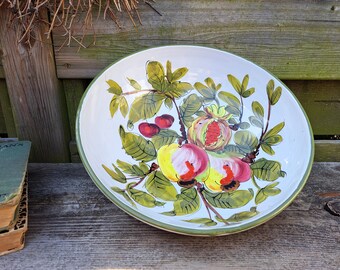 Hand Painted Ceramic Fruit 12" Bowl Italy Cherries Pomegranates -chip