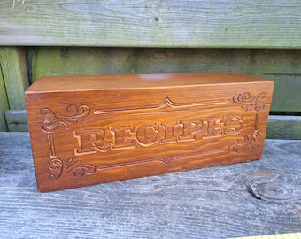 Carved Wood Long Recipe Box Holder