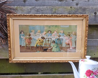 Maud Humphrey's "Miss Muffet's Birthday Party" Framed Print 12 x 20