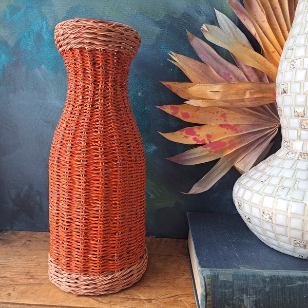 Orange Wire Wrapped Bottle Handmade Decanter Vase