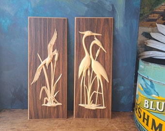 Pair of Bird Plaques Faux Wood and 3D plastic