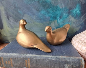 Pair of Brass Doves Gold Love Birds