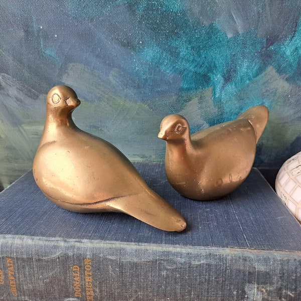 Pair of Brass Doves Gold Love Birds