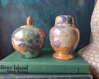 Small Urns Lusterware Marbled Pastel Glaze Containers