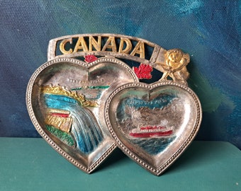 Niagara Falls Double Heart Cupid Souvenir Metal Trinket Dish Ashtray