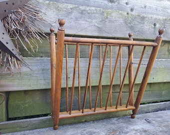 Vintage Wood Spindle Wall Mounted Newspaper Magazine Hanging Rack