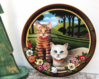 Pair of Cat Wall Decor - Uncle Tads Cats Art - Porcelain Collector Plates, set of 2