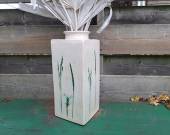 White Green Nature Slab Pottery Rectangle Vase
