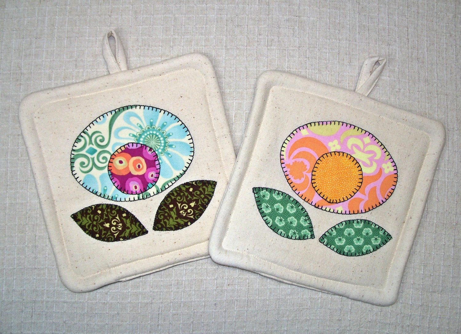Pretty Posey Pot Holder Set Applique Flower Hot Pads Etsy