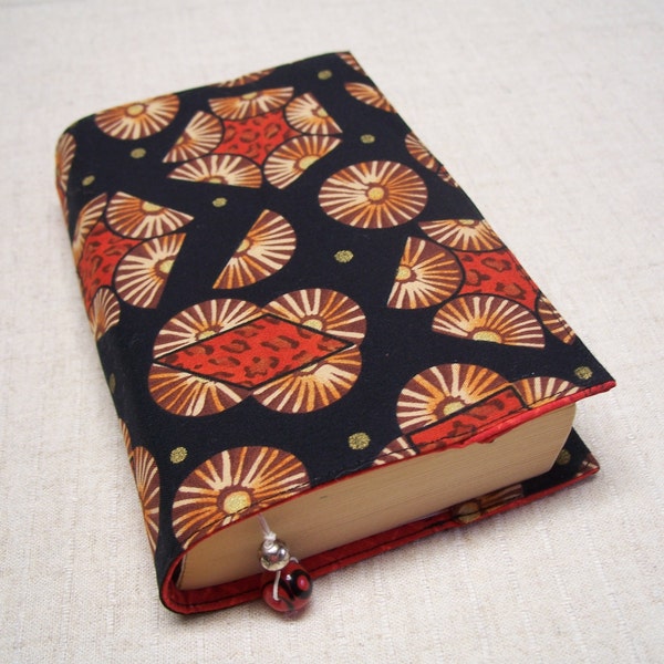 Small Fabric Paperback Book Cover, African Inspired Fabric Design with Attached Bead Bookmark, For the Book Lover