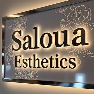 Letrero con logotipo de salón, letrero comercial personalizado, letreros LED iluminados, letreros con halo metálico 3D, letrero con logotipo para pared de recepción, letras para pared