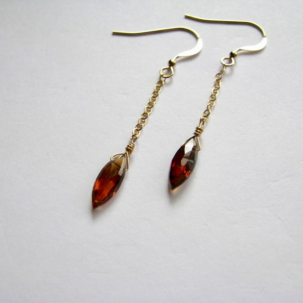 Dainty Hessonite Garnet Earrings 14k Gold Filled, Natural Sherry Red Marquise Gemstone, Minimalist Handmade Gift For Women Her Ready To Ship