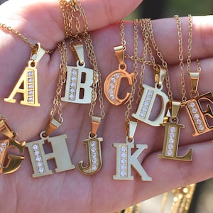 Collar con letras de oro, collar con nombre, collar con inicial, collar con inicial pequeña impermeable, collar con letras personalizado, collar con letras de oro de 18 quilates.