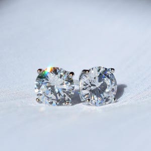 Silver Round Cubic Zirconia Stud Earrings, sterling silver, circular earrings, cz earrings, cubic zirconia earrings, men's earring stud 8mm