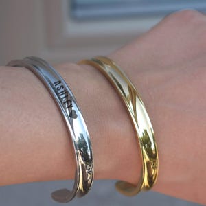 Personalized Stainless Steel Silver & 18K Gold Plated Cuff Bracelet | Custom Engraved Jewelry | Minimalist Adjustable Bangle | Unique Gift