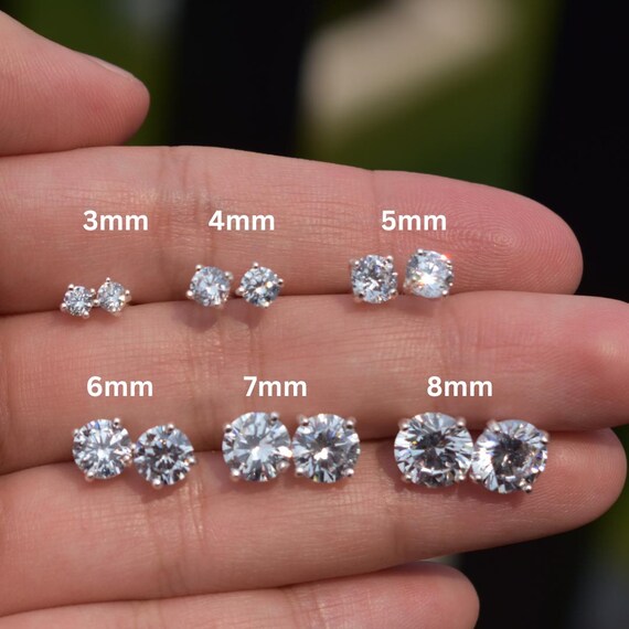 thumbnail image 2 of CZ Stainless Steel Stud Earrings For Men Women - Round Square Cut (3-10mm) 2 of 2